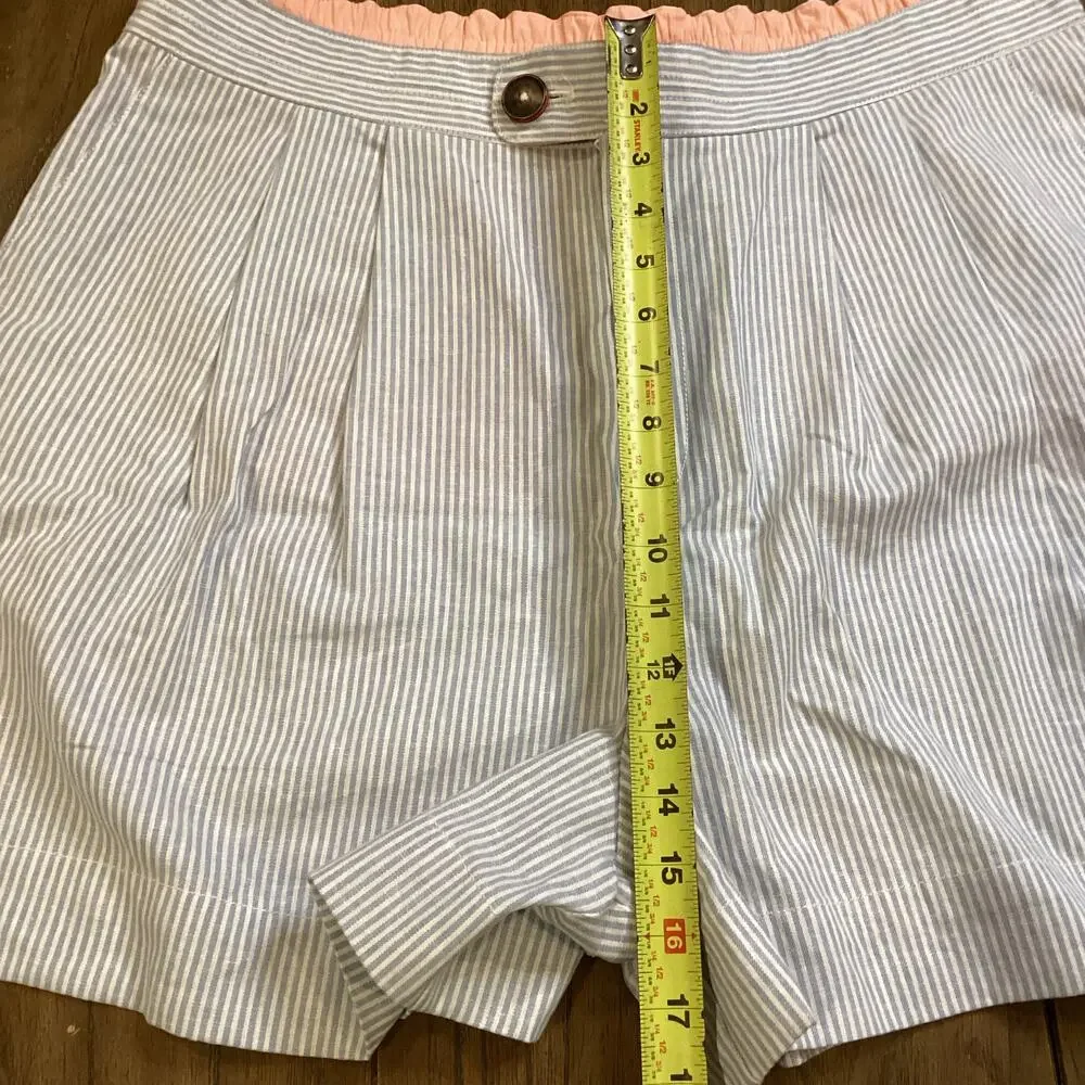 Anthropologie Seersucker Shorts Pinstripes Pleated High Waisted Blue White XL - Picture 5 of 10